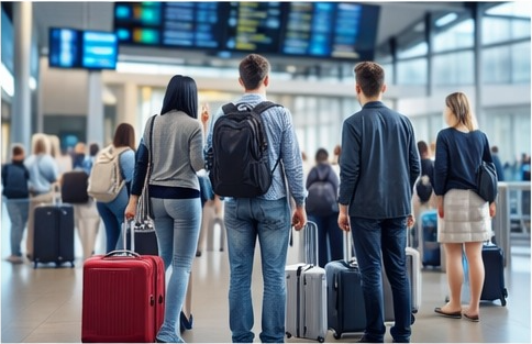 Voyageurs à l'aéroport avec bagages